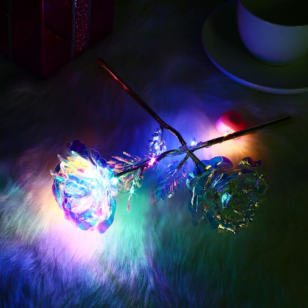 Sztuczny Kryształowy Kwiat ze Światłem na Prezent dla Żony Dziewczyny, DIY Platerowana Róża Rękodzieło Pudełko na Prezenty na Urodziny Rocznicę Dzień Matki