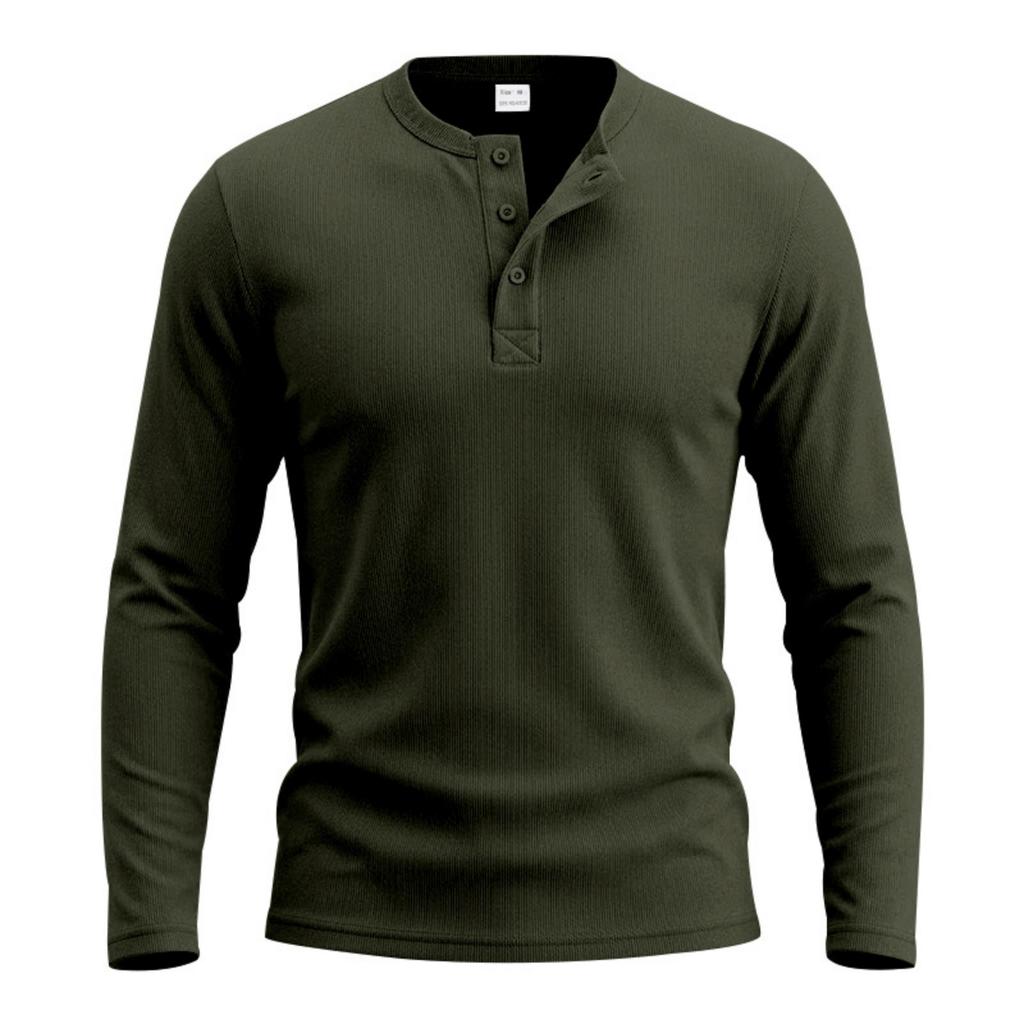 Men's Long Sleeve Loose Fit Ribbed Breathable Henley Shirt Button Placket Casual Pullover Top