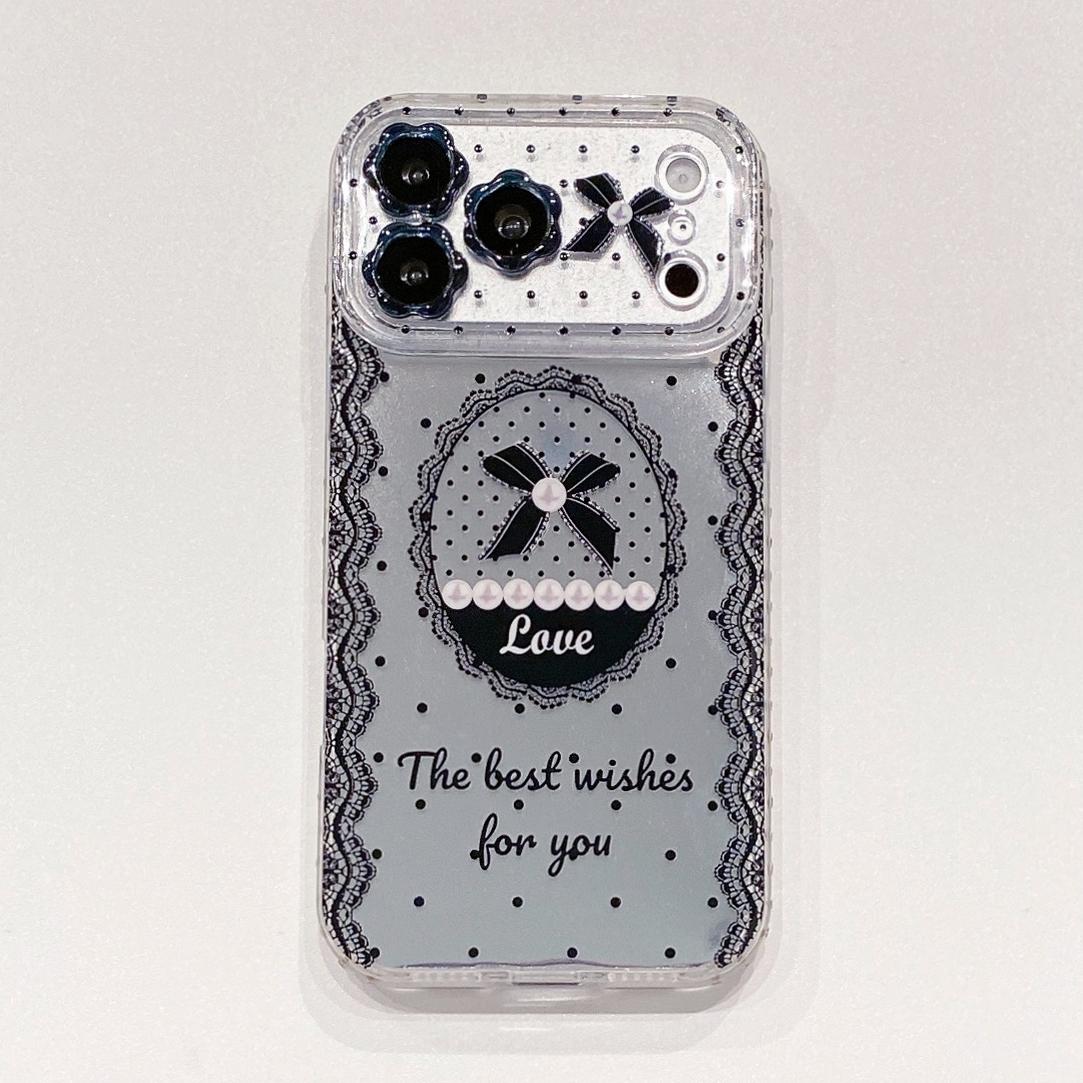 Large Window Flower Lens Side Diamond Butterfly Lace Texture Case for iPhone 17 Pro Max Series Opp Bag&For iPhone 16