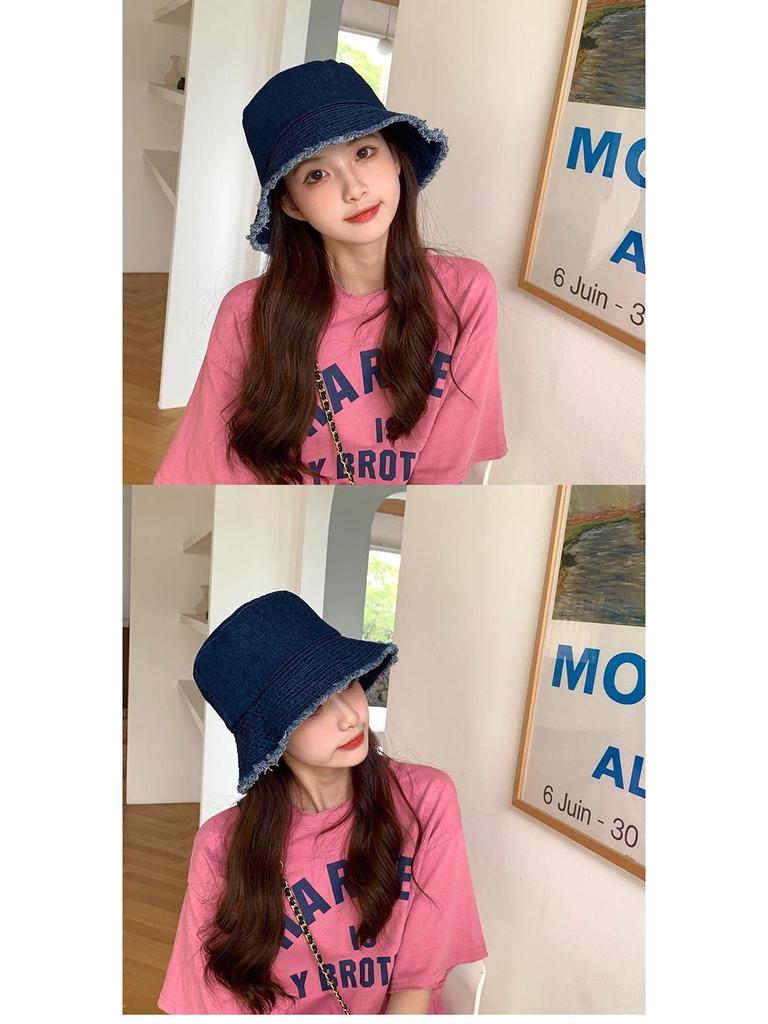 Women's Retro Distressed Denim Bucket Hat - Versatile, Casual Sunshade for Spring & Autumn