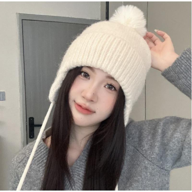 Süße und niedliche warme Wollmütze für den Winter Koreanische Damen Plus Samt Lei Feng Mütze Plus Samt Winddicht Ohrschutz Strickmütze