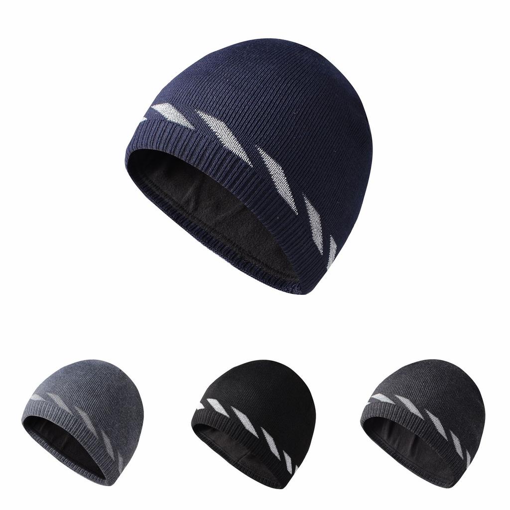 Night outdoor sports reflective silk knitted hat velvet warm cycling winter hat safety warning windproof and cold hat