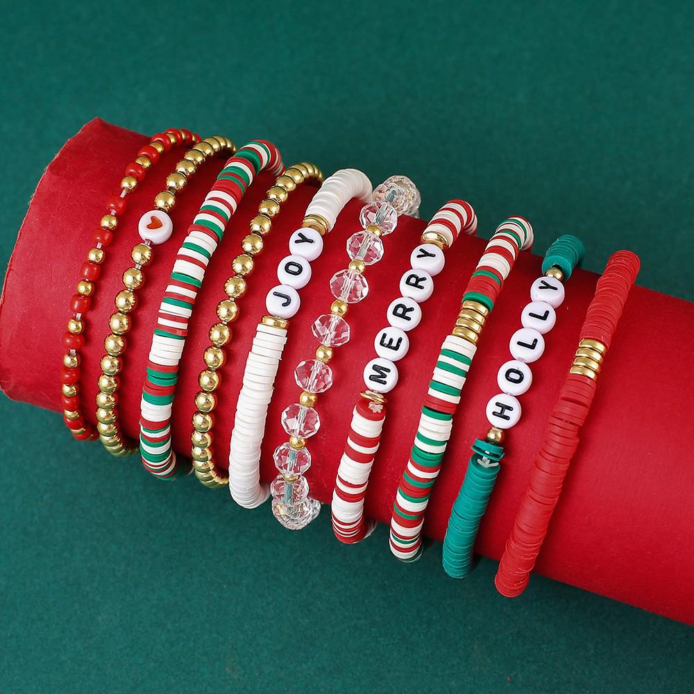 Festive Santa Claus & Christmas Tree Polymer Clay Bracelet Set