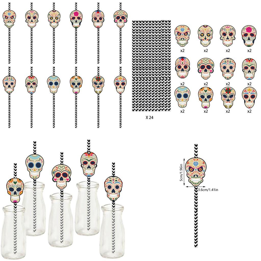 Day The Of Dead Party Decorations With Skull Paper Straws For Decor Event