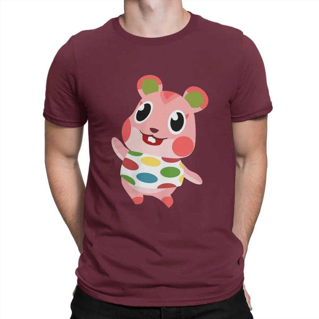 Animal Funny Crossing Game Creative TShirt for Men Pink Round Collar Pure Cotton T Shirt Distinctive Birthday Gifts OutdoorWear