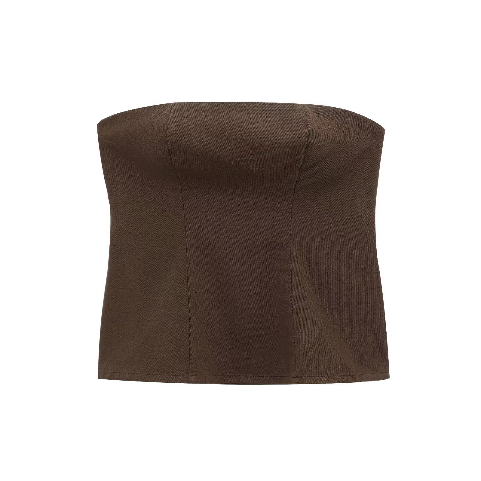 

Весна 2025 Женский джинсовый топ-бандо в европейском и американском стиле с длинными брюками M