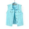 Women's Pink Frayed Denim Vest - Multicolor, Slim Fit, Sleeveless, Ripped Design for Spring/Summer