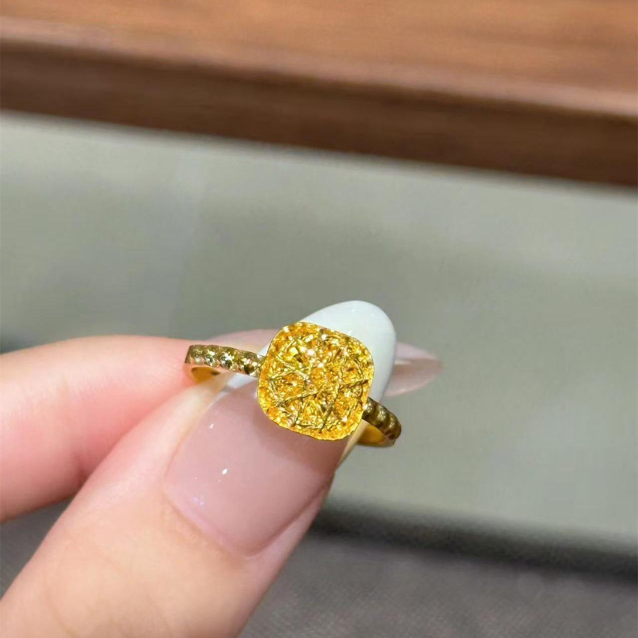 

Sugar Cube Earrings Necklace Set Yellow Gold Brushed Small Square Ring Pendant Jewelry Set