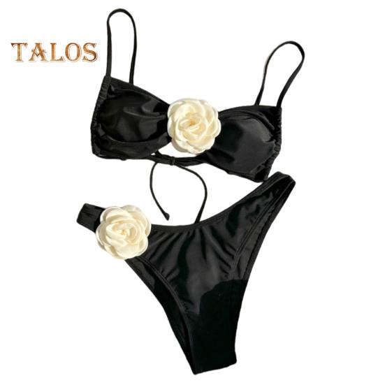 2 szt./zestaw damski zestaw bikini regulowane szelki otwarte plecy 3D kwiatowy biustonosz szybkoschnący zestaw majtek strój plażowy