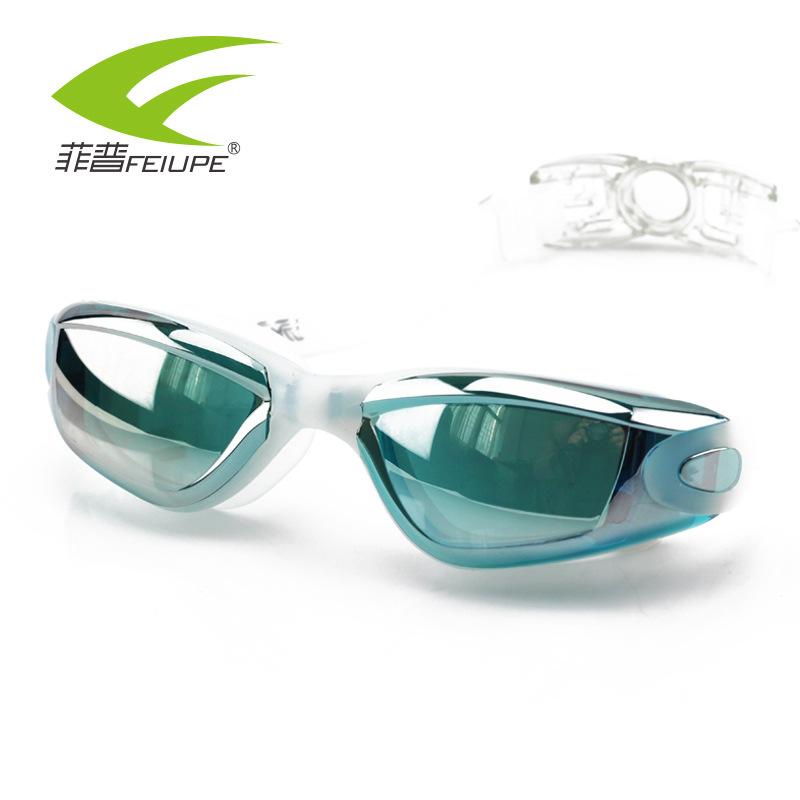 

New high-definition flat lens/Myopia swimming goggles Waterproof and anti-fog swimming goggles Male/Women s large-frame electroplated swimming озеро синього кольору