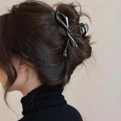 Koreanische geometrische Metall Gold Silber Schwarz Gaint Bogen Knoten Haar Klaue Clip für Frauen Dicke Dünne Kopf Zubehör Streamer Krabben klemme