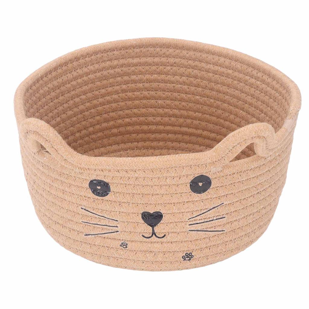 Cat Ear Cotton Rope Storage Basket Multi Functional Washable Round Woven Storage Basket for