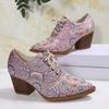 Front lace-up thick-heeled women's single shoes 2025 new Amazon supply spring high-heeled printing 40-43 large size