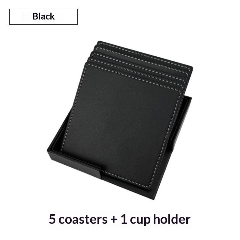 Doppelseitiges Leder-Getränkeuntersetzer-Set Saubere Nähte Hitzebeständige Kaffeetassenunterlage Leicht zu reinigen Holz-Tischzubehör