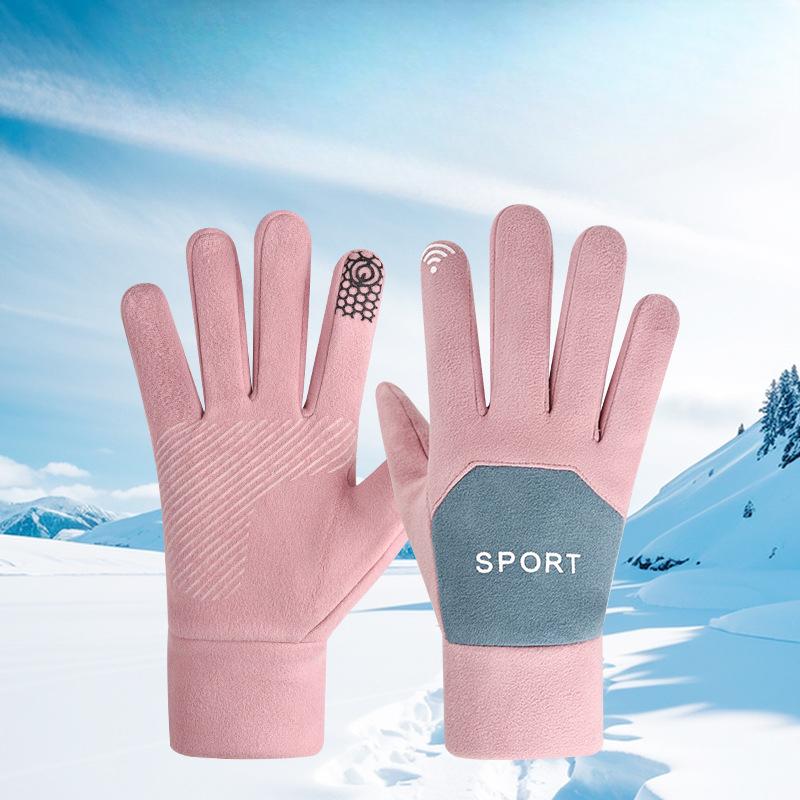 Velvet Gloves for Women In Autumn and Winter Warm and Non Slip Touch Screen Korean Version of Outdoor Cycling Gloves  Driving and Cycling Rider