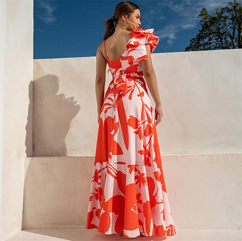 Women Swimsuit One Piece One Shoulder Ruffle Printed Vacation Beachwear Luxury Bathing Suit Bikini Set Swimwear 2024 Summer