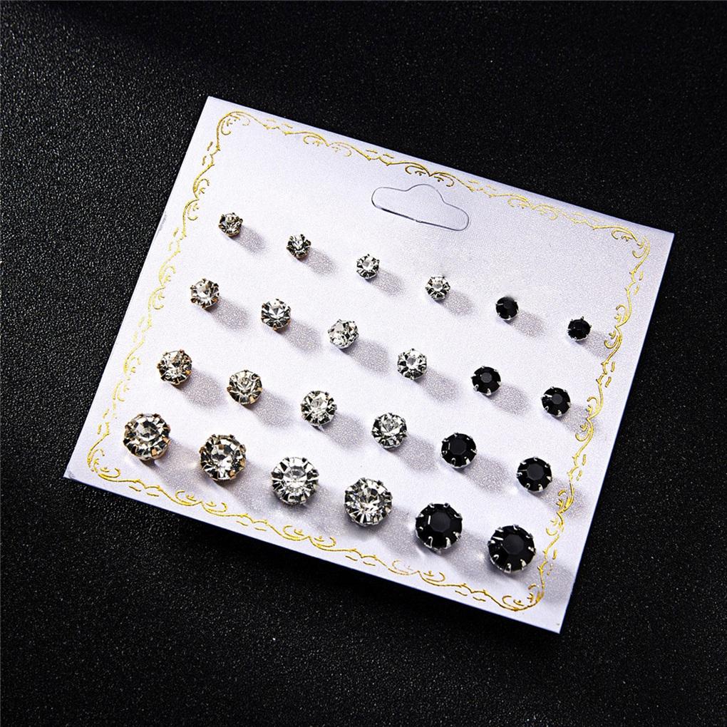 12 Pairs Earrings Rhinestones Women 2019 Ear Stud Jewelry Multiple styles