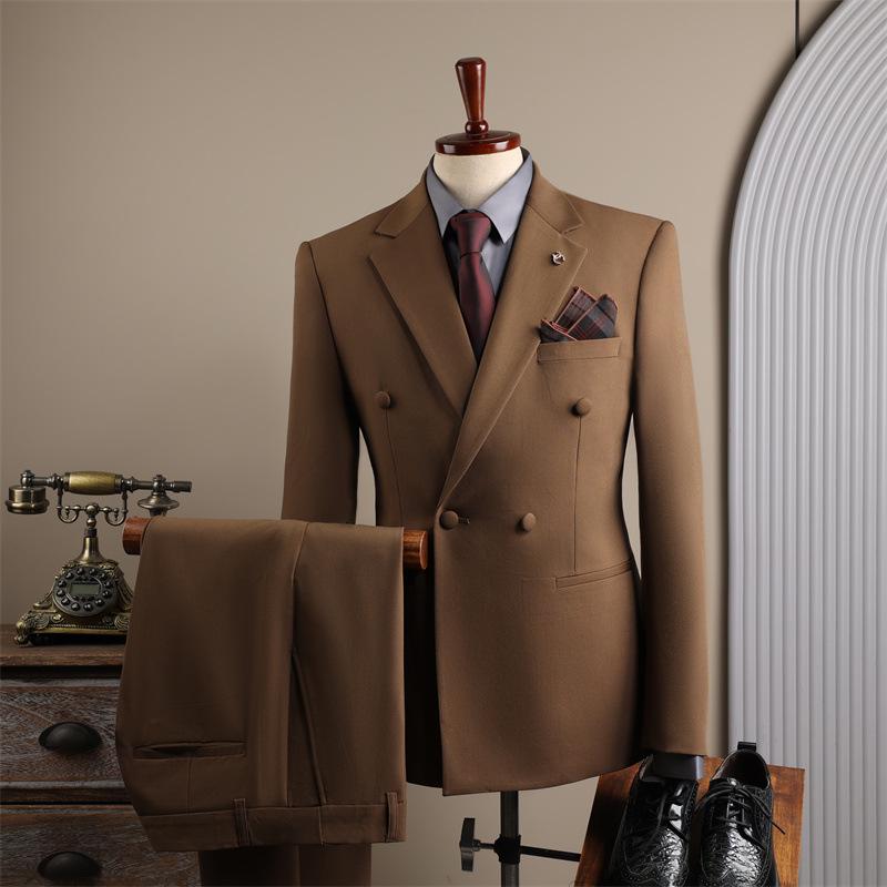 Coffee Color Men's Formal Suit Set for Weddings and Business - Groom and Best Man Fit