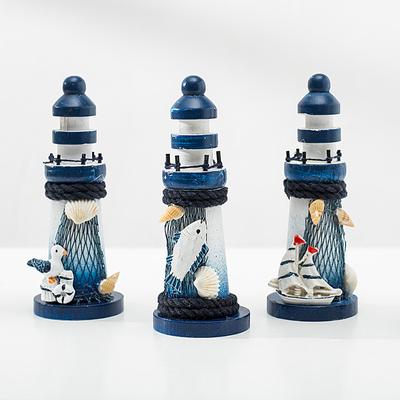 Mediterranean Ocean Lighthouse Model Wooden Lighthouse Beacon Tower Beach Starfish Shell Home Room Bedroom DIY Decorative Crafts Ornament Gift