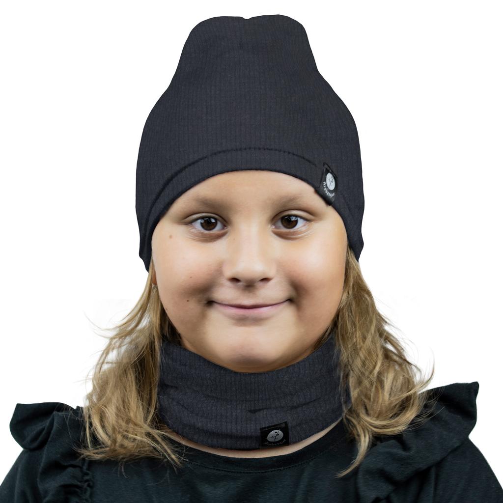 Zestaw Bawełniany Czapka I Komin 1W M01 Jeansowy 52/58