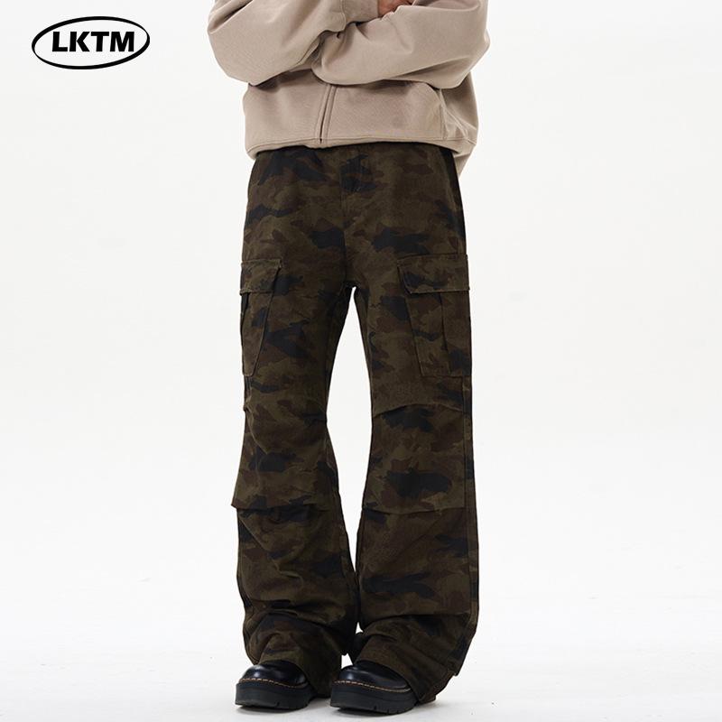 

LKTM Retro Camo Work Pants: Men s & Women s Trendy Loose Pleated Straight-Leg XL (recommended 140-155 jin) камуфляжний
