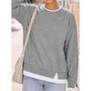 New Women's Loose Crew Neck Fake Two-piece Hoodie, Casual Long Sleeve Patchwork Cuff Pullover Top for Europe America Crossborder