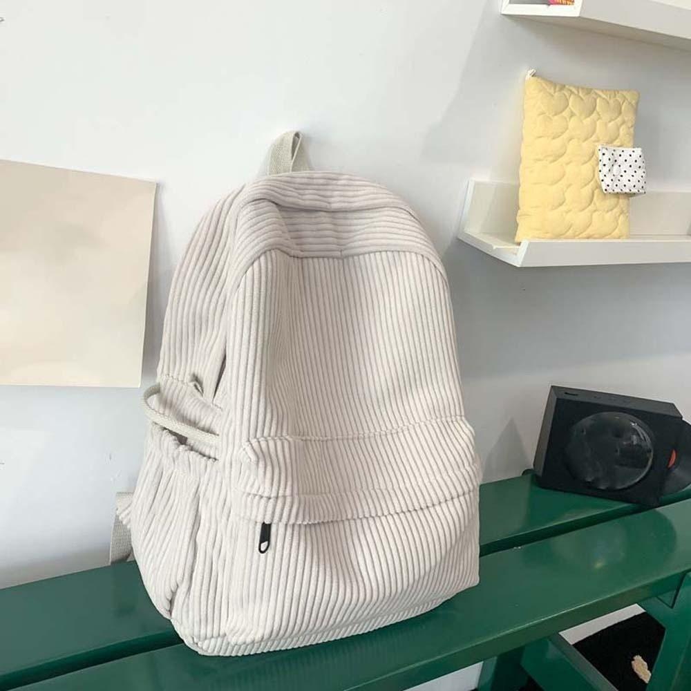 Lightweight Corduroy Backpack Large Capacity Casual Students Daypack Solid Color School Bag  Travel