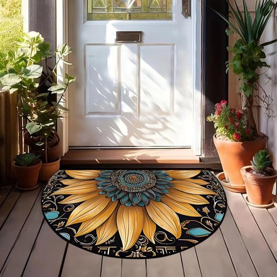 Front Door Mat Entrance Half Circle Rug Outside Entry Welcome Mat Doormat with Non Slip Rubber Backing for Front Door Entryway