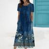 Women's Summer Casual Fashion Printed Short Sleeve Round Neck Pocket Dress