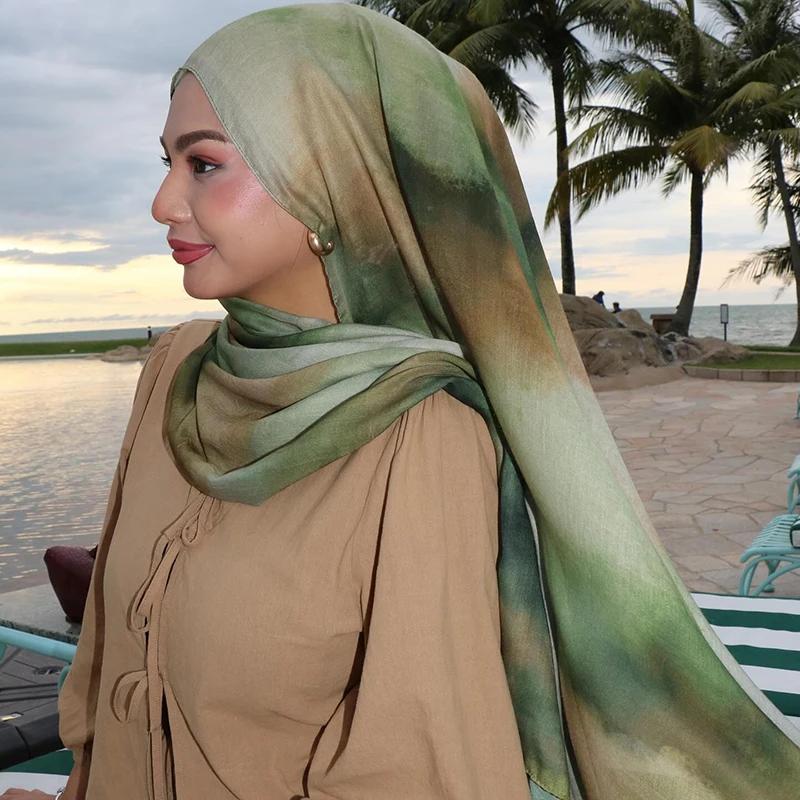 Hijab Musulmano con Stampa Acquerello, Sciarpa Marmo Morbida Traspirante Protezione Solare Leggera, Copricapo Estivo da Spiaggia per Donne