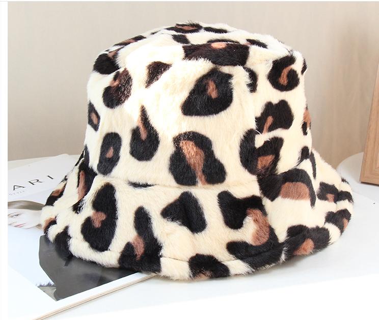 2021 Winter Unisex Custom Furry Fluffy Faux Fur Digital Print Bucket Hat for Daily Casual or Party Wear