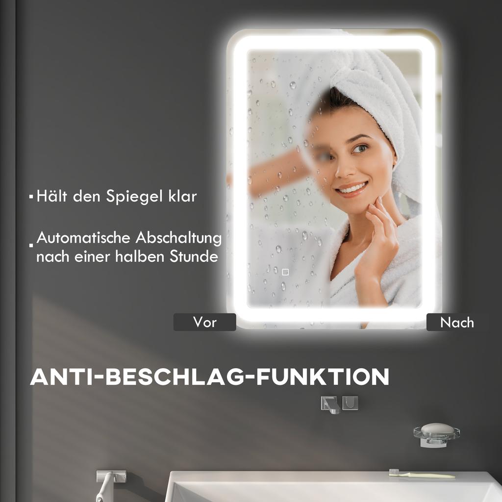 Bathroom Mirror, Illuminated, Touch Control, Anti-Fog, Dimmable, 3 Light Colors, 50x70, Silver