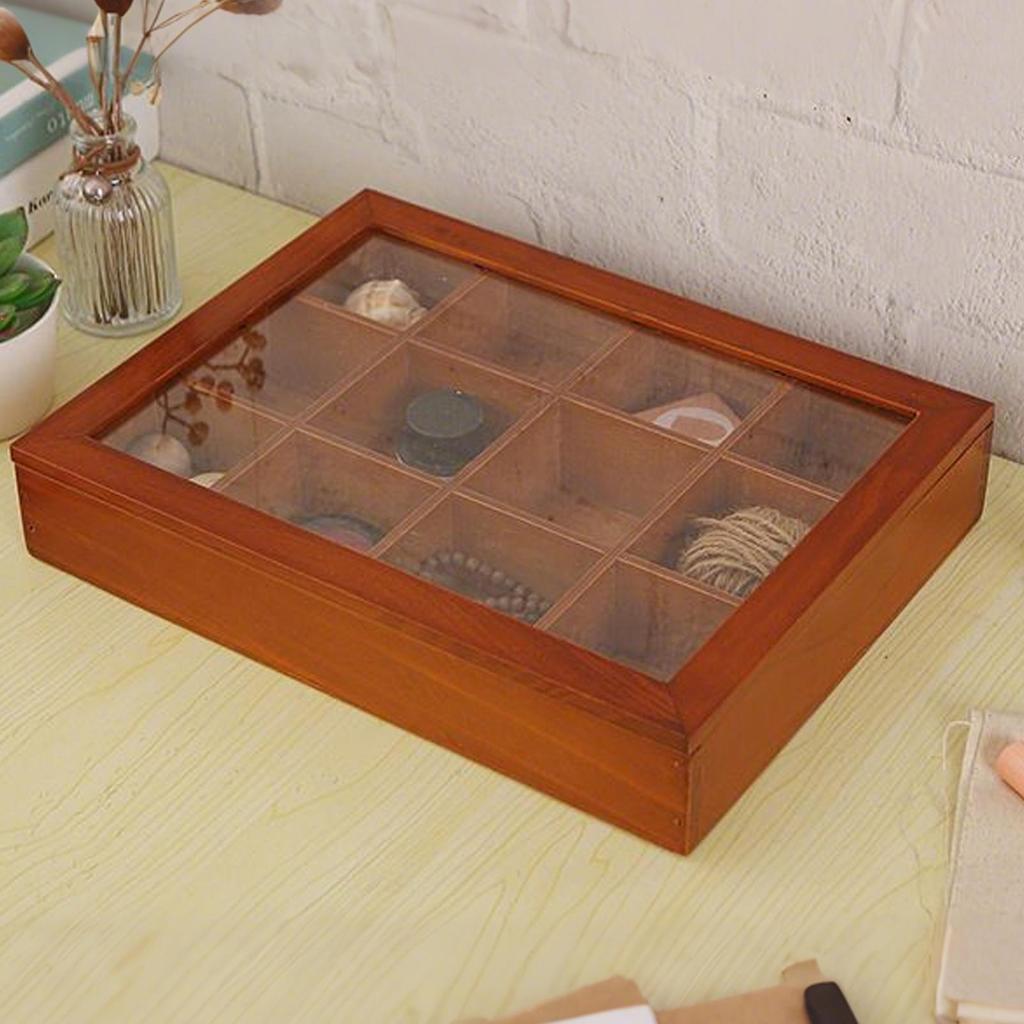 Tea Bag Storage 12-Compartments Wooden Box Tea Storage Organizer with Clear Lid for Home Kitchen Coffee Pantry Snack Packet