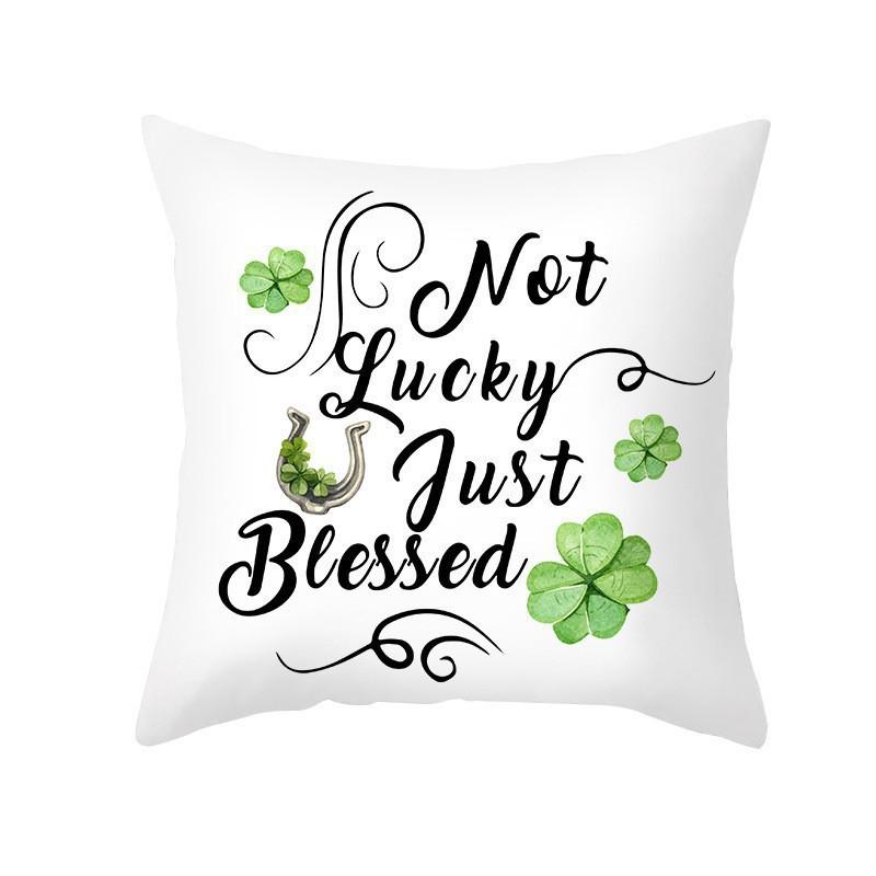 St. Patrick's Day Pillow Case Green Four-leaf Clover National Day Peach Skin Print Pillow Gift