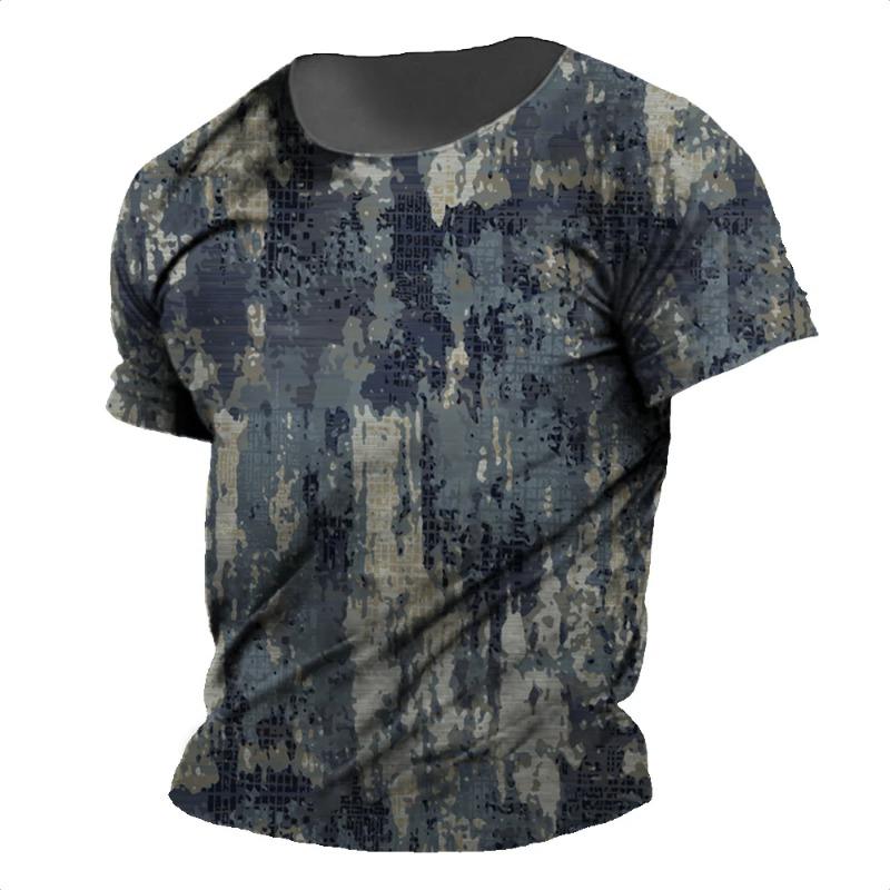 Color Block Splash Ink 3D Print Men's Trendy Sports Short Sleeve Crew Neck T-shirt, Summer Outdoor