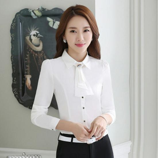 Women's Professional Long-Sleeve White Shirt for Autumn/Winter 2024