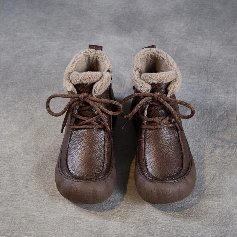 Johnature Retro Boty z pravé kůže Plyšové teplé Dámské kotníkové boty s měkkou podrážkou Kulatá špička Všestranné bavlněné boty