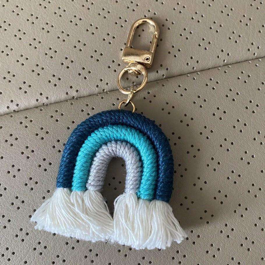 Handmade Cotton Rainbow Tassel Keychain Charm
