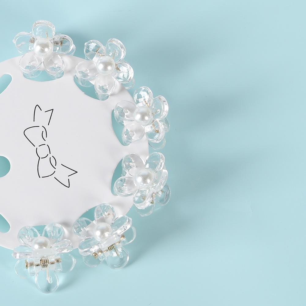 6PCS Transparent Flower Small Hair Claws Clips Women Girls Rhinestones Pearl Mini Crab Hair Clamps Sweet Childs Hair Accessories