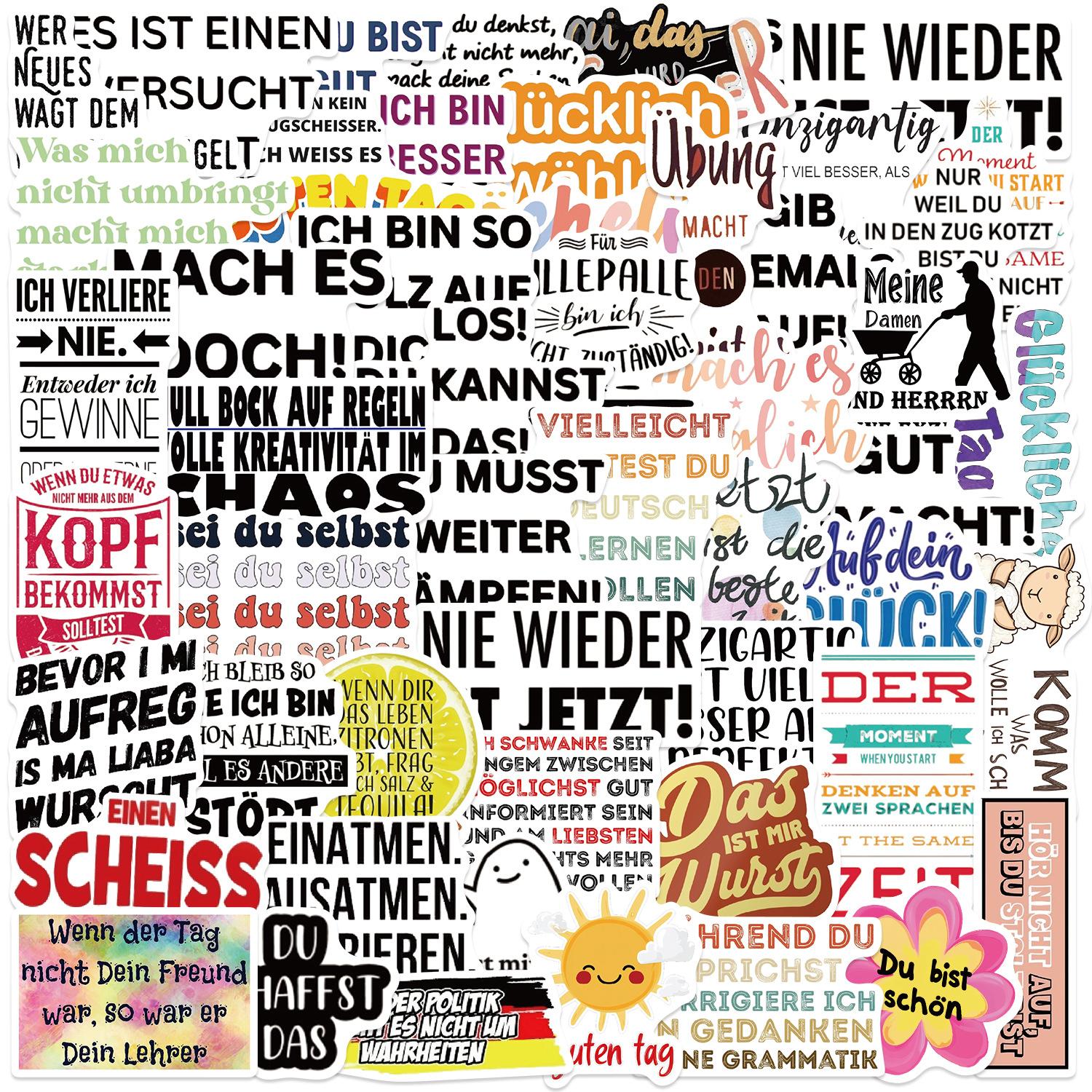 

50 Cartoon German French Arabic Inspirational Graffiti Stickers Decorative Suitcase Waterproof Stickers