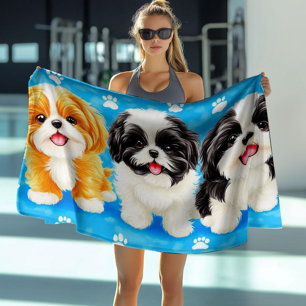 

Cute Shih Tzu Dog Beach Towel Flat Print Microfiber Large Bath Towel for Kids Adults Swimming Pool Travel Summer Decor W40*H60(CM)