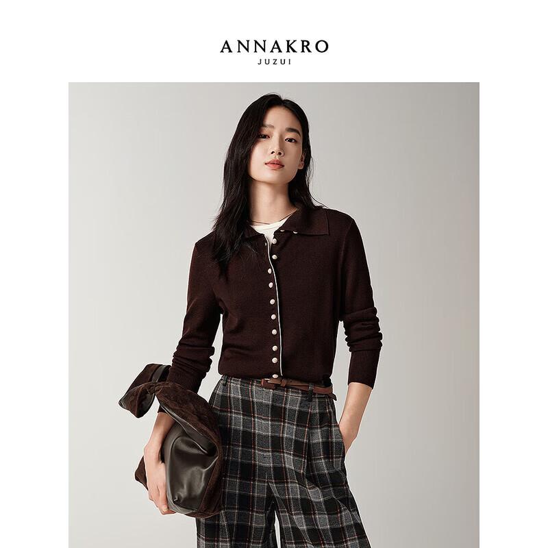 

JUZI ANNACO Women s Old Money Style Contrast Trim Wool Blend Knit Cardigan L