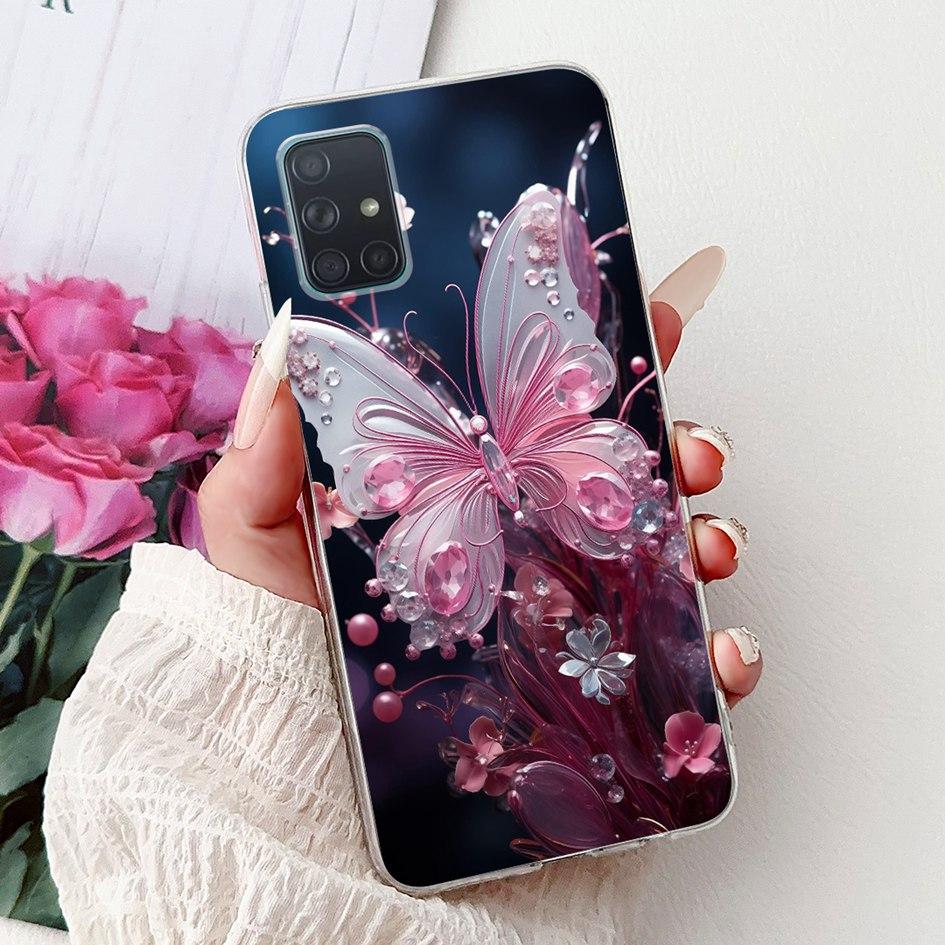 For Samsung Galaxy A71 Case SM-A715F Cover Fashion Butterfly Flower Soft Clear Silicone Phone Cover For Samsung A51 A 51 5G Capa