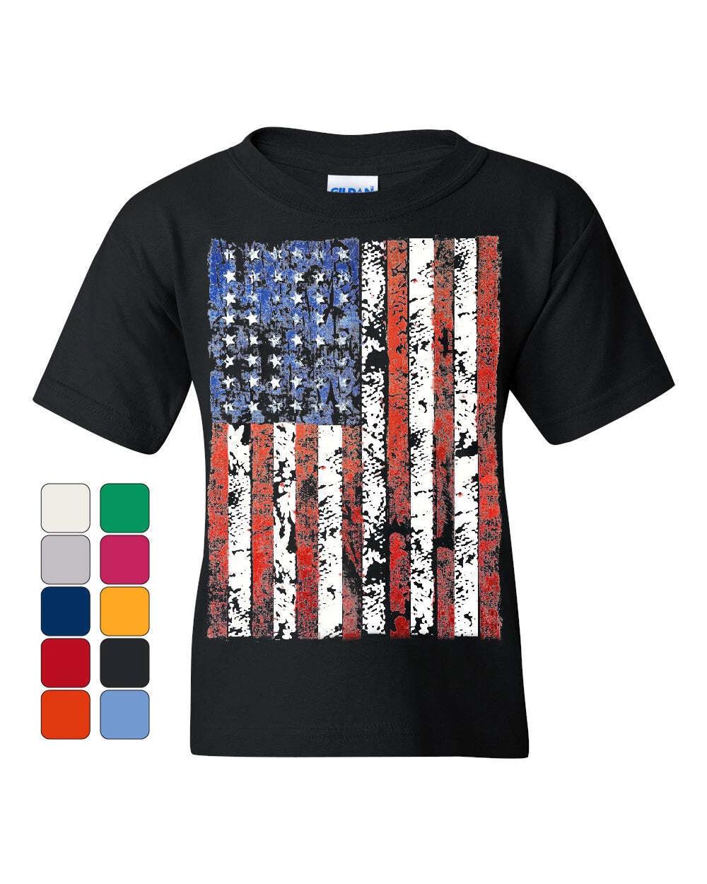 Distressed US Flag Youth kids boys T-Shirt American Flag Kids Tee 130