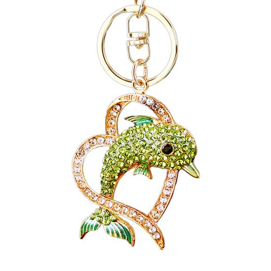 Keychain Sparkling Rhinestones Dolphin Charm Wearing Crown Key Chain Decorative Wallet Backpack Car Key Holder