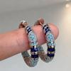 Blue Enamel Cubic Zirconia Ear Clips: Versatile Bohemian Hoops