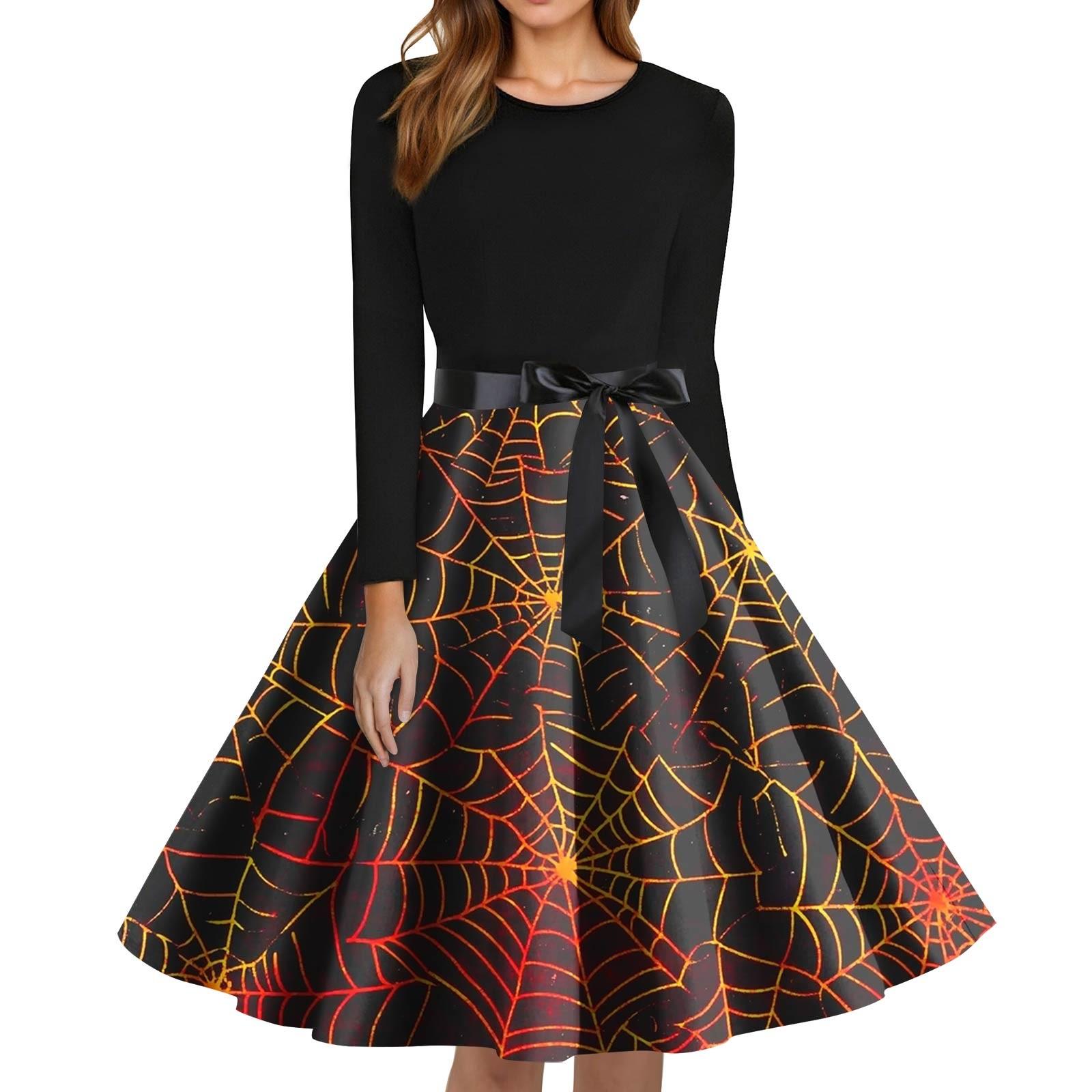 

Женское модное платье с круглым вырезом, повседневное, приталенное, с принтом на Хэллоуин и длинным рукавом S жёлтый