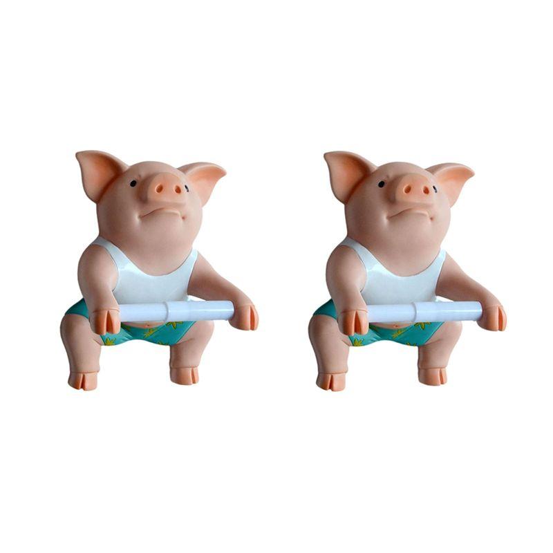

ABWR-2PCS Pig Funny Toilet Paper Holder Toilet Organizer Wall Mounted Animal Figurine Toilet Tissue Holder Restroom Rack