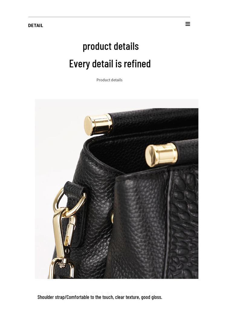 2025 Luxury Women's Genuine Leather Handbag, High-Capacity Stone Pattern Design