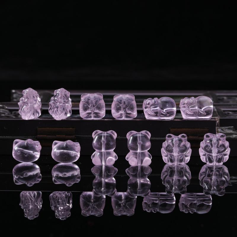 Piezoelectric Rose Quartz Nine-Tail Fox & Bear Crystal Jewelry DIY Carved Accessories